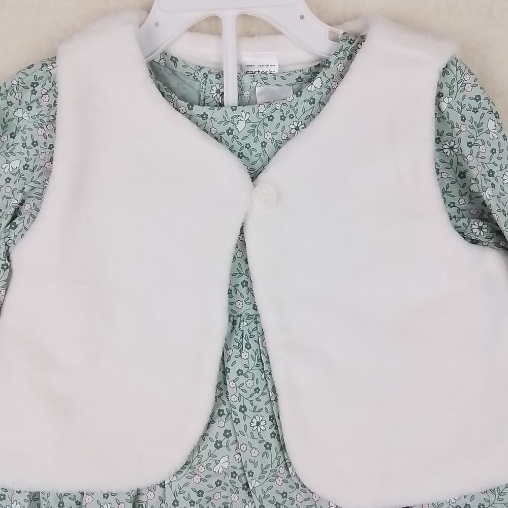 Carters Baby Set 24mo Green Pink Dress Leggings Layette Cotton Floral Print - Picture 3 of 15